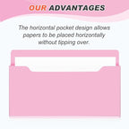Feifeiya Magnetic Pocket File Holder Large File Folder Organizer Paper Mail Letters Holder Wall Hanging Office Supplies for Refrigerator Whiteboard Cabinets(13.8 x 8.3 Inch,Horizontal,Pink)