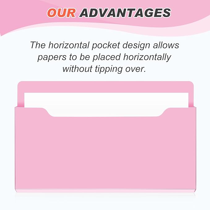 Feifeiya Magnetic Pocket File Holder Large File Folder Organizer Paper Mail Letters Holder Wall Hanging Office Supplies for Refrigerator Whiteboard Cabinets(13.8 x 8.3 Inch,Horizontal,Pink)