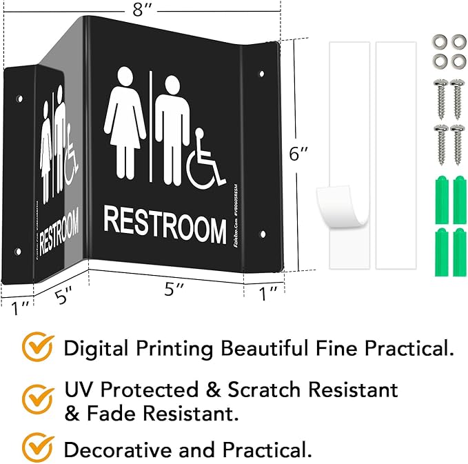 Faittoo Restroom Sign, Bathroom Signs, (4 Pack) 6 x 8 Inches Acrylic Sign, for Office or Business Bathroom and Toilet Door or Wall Decor, Indoor Outdoor Use, Black (Men and women with Handicap)