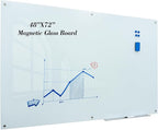 JYYPWB Magnetic Large Glass Board 72"x 48" Dry Erase Writing Board Premium Tempared Galssboard Frameless Message Board with Full Accessories Wall Mounted White Board