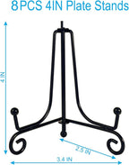 HENABLE 8PCS Premium Black Iron Plate Stands for Display 4 Inch, Decorative Solid Metal Plate Holders for Displaying, Mini Easel, Frame, Book, Card, Plaque, Bowl, Picture Stands for Display