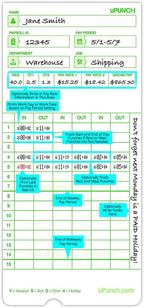 uPunch Time Clock Cards Hn3000, Two Sides, 7.37 X 3.37, 50/Pack