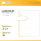 HOUSELABELS 20-up Shipping Labels (4" x 1") for Laser and Inkjet Printers, 400 Sheets