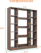 OSCHF Cube Storage Bookcase with Base - Large Wooden Bookshelf with 10 Open Cubes and 4 Shelves for Home and Office, Freestanding Organizer, Walnut