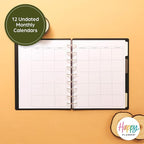 Happy Planner Undated Plans + Notes Monthly Planner Notebook Journal, 12-Month Planner, Modern Texture, Classic Size, 60 Pages, 4 Dividers, 4 Sticker Sheets, 7" x 9.25"