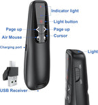 Presentation Clicker PowerPoint Wireless Presenter Remote: Type C Rechargeable Auto Air Mouse Clickers with Red Laser Pointer for Computer Project Mac Slideshow PPT Google Slide Advancer