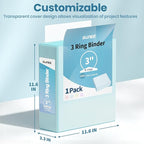 SUNEE 3 Ring Binder 3 Inch 1 Pack, Clear View Binder Three Ring PVC-Free (Fit 8.5x11 Inches) for School or Office Supplies, Pastel Blue