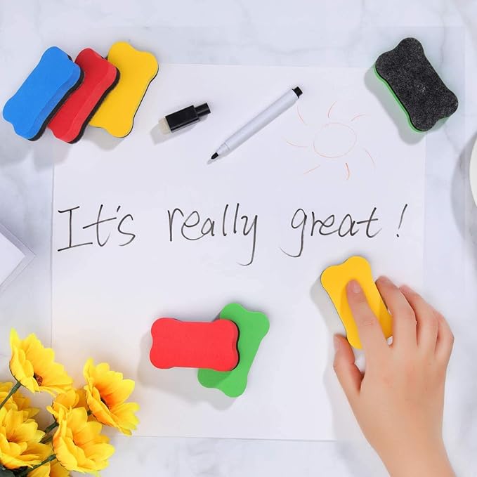 Outus 48 Pieces Magnetic Whiteboard Dry Eraser Office Erasers Bone Shaped Dry Erasers Fit for Home and Office, Red, Yellow, Blue and Green