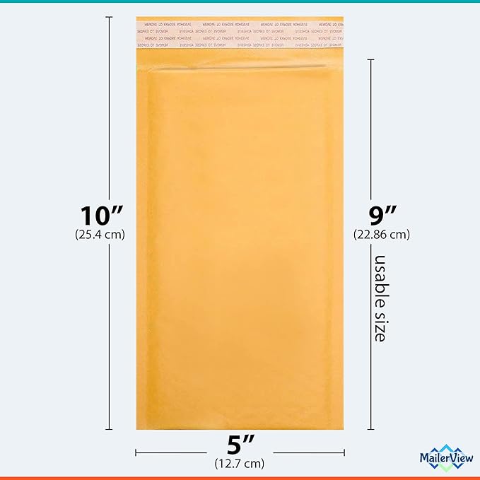 Small Kraft Bubble Mailers 5x10 inch #00 | Self Seal Padded Envelopes | Cushioned Bubble Mailer | Usable Size 5x9 | Lightweight mailing Shipping Bags For Package | 250 Pack Bulk | Made In USA