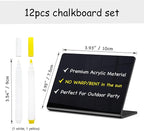 PigPotParty Acrylic Mini Chalkboard Signs for Outdoor Party Buffet, 12 Pcs 4"x3", Glossy Black Elegant Food Labels for Wedding, Table Signs, Place Cards, Include 2 Wet Erase Markers