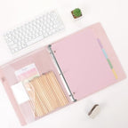 SKYDUE Pink 3 Ring Binder with Clipboard,1 Inch Linen Binder for 3 Hole Punch Letter Size Loose Leaf Paper with 5 Dividers, Pocket and Labels School and Office Supplies