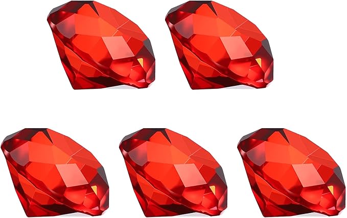 PATIKIL 5 Pcs Diamond Crystal Paperweight, 30mm / 1.18 Inch Crystal Paperweight Paper Weight for Home Office Desktop Table Decor Wedding Party Jewelry Ornaments, Red