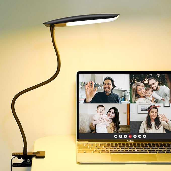LiFMIRA Clip on Lamp USB Reading Light 3 Color Modes 3000-6000K and 10 Brightness 8W 40 LED Flexible Gooseneck Desk Light Clip on Lamp for Desk Eye Caring Bed Lamp for Headboard (No Plug)