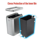 Clorox Slim Open Trash Can - 2.6 Gallon (10 Liter) Small Metal Waste Basket with Removable Bucket for Narrow Spaces - Stainless Steel Garbage Bin for Bathroom, Bedroom, or Office