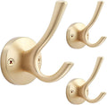 TOFIIGREM Gold Coat Hooks for Wall, 3 Pack Towel Hook Heavy Duty Metal Double Bath Robe Hook Wall Mount, Hat Hooks for Cubicle Bathroom Kitchen Closet Garage