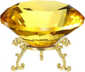 PATIKIL Diamond Crystal Paperweight, 80mm / 3.15" Crystal Paperweight Paper Weight with Gold 19 Metal Base for Home Office Desktop Table Decor Wedding Party Ornaments, Yellow