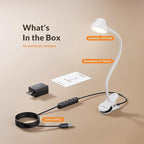 LEPOWER Clip on Light, Reading Lights for Books in Bed with 5 Colors & Stepless Dimming, RG0 Eye-Care, Auto Timer & Night Light, Strong Clamp for Headboard, Bedside, Desk, White