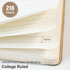 TSFPapier Lined Journal Notebook for Work College Ruled Note Book 5.79"x8.27" A5 PU Leather Daily Journaling 216 Pages for Women Men Writing Home School Supplies Business (Khaki)