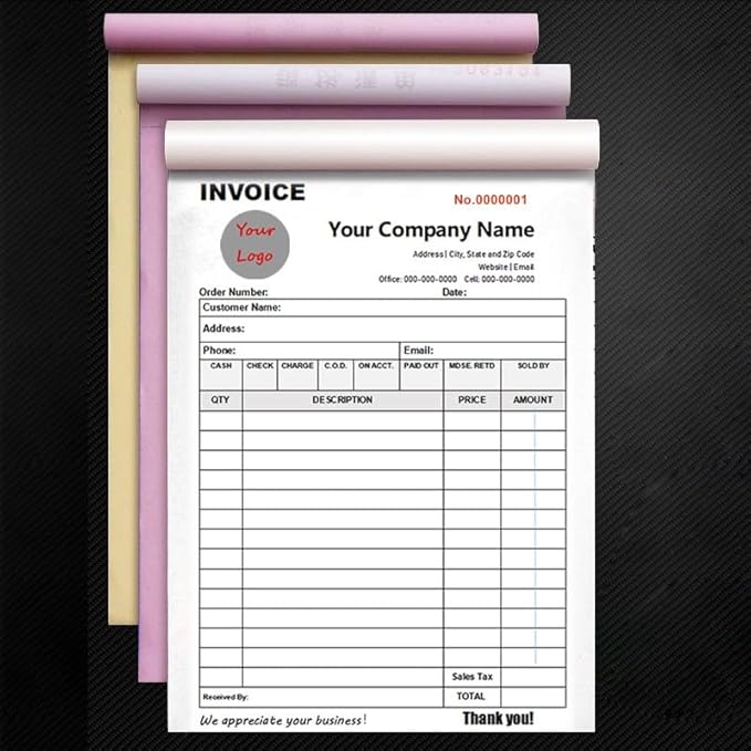 Personalized Invoice Book Custom 2 Part/3 Part Receipt Book Quote Estimate Order Forms Carbonless Form with Your Company Name Logo Address,2-10 Books (Style 8)