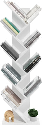 Furinno TREE Book Shelf, 9-Tier Bookshelf, Tree Bookcase with Angled Open Shelf, 8.4" x 15.7" x 50.9", for Room Decor, for Living Room, Bedroom, Home Office, White