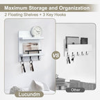 Lucundm Key Holder Wall Mount, Mail Shelf Decor with 3 Key Hooks, Versatile Wood Wall Organizer for Entryway Hallway (8.2” x 10.6”x 3.6”) (White)