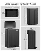 Lovewind 60 Liter/ 16 Gallon Stainless Steel Trash Can with Soft-Close Lid, Large Footstep Garbage Can with Roman Texture, Removable Inner Buckets, Recycling Bin for Kitchen Office, Black