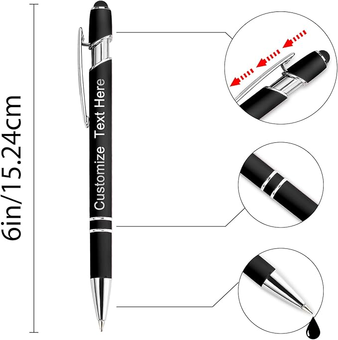 Custom Pens Bulk Personalized Ballpoint Pen with Stylus Tip Customized Engraved Pens with Name Logo Soft Black Ink with Touch Metal Office for Business Office Teacher School Corporate Gifts L-Green