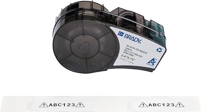Brady Authentic (M21-137-595-WT) All-Weather Vinyl Label for Indoor/Outdoor ID, Lab and Equipment Labeling, White on Black- for M210, M210-LAB, M211, BMP21-PLUS and BMP21-LAB Printers, .75" H, 2" W