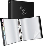 Uquelic 50-Pocket Binder with Plastic Sleeves for Letter/A4 Size(11" x 8.5"), Silver Leaf Printed Cover, Document Binder Organizer for Papers, Certificates and Artwork with Macaron PP Divider Pages