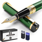 Dryden Designs Fountain Pen Medium Nib Gift Pouch - with 24 Ink Cartridges - MCM (Emerald Green)