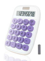 BTSEYAW Mechanical Calculator, Cute Calculator with Dual Power 8 Digit Tilt Screen and Big Button for Teachers Students Basic Office (White and Purple)