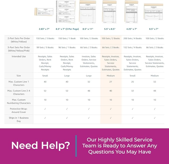 Custom 5.5" x 8.5" Carbonless NCR Books in 2-Part Duplicate Invoices, Receipts, Work Orders, Sales Orders, Purchase Orders, Estimates, Quote Forms with Your Company/Business Name (100 Sets)
