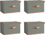 Tuza 4 Pack Storage Bins with Lids, Collapsible Closet Organizer Container, Fabric Organizer Box with Handles, Decorative Storage Boxes with Lids for Organizing Clothes, Blanket, Grey, Extra Large