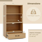 Tangkula 3 Tier Bookcase with Drawer, 42.5”Tall Freestanding Bookshelf with 3 Open Shelves & 1 Drawer, Anti-toppling Devices, Modern Display Storage Organizer for Home Office (Natural, 42.5" H)