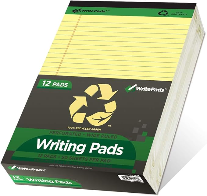KAISA Legal Notepads 8.5"x11.75"，12pads note pads office supplies Recycled Paper 8.5"x11.75" Wide Ruled 50 sheets Hard Back Notepads 8-1/2"x 11-3/4" Writing Tablet Canary For Office Supplies (Pack of 12) KSU-5668