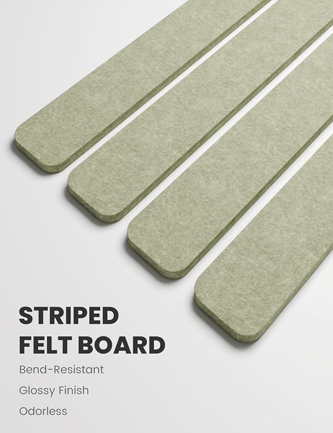 Fluxynara Cork Board Alternative Felt Strip Board 8-Pack 13"x2", Office Pin Board with 50 Push Pins, Adhesive Install for Bedroom Door & Home Office(Sage)