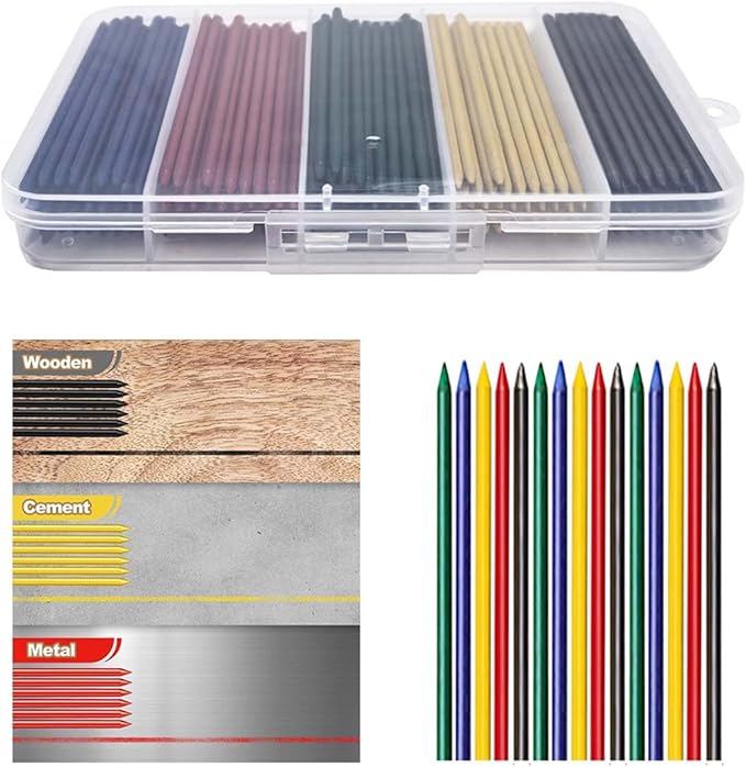 MROOFUL 200 PCS Of Blue, Red, Green, Yellow, Black Woodworking Lead, Carpenter Pencil Replacement Core, Large Capacity 2.8mm, Long Nose Deep Hole Mechanical Pencil Marker Replacement Lead
