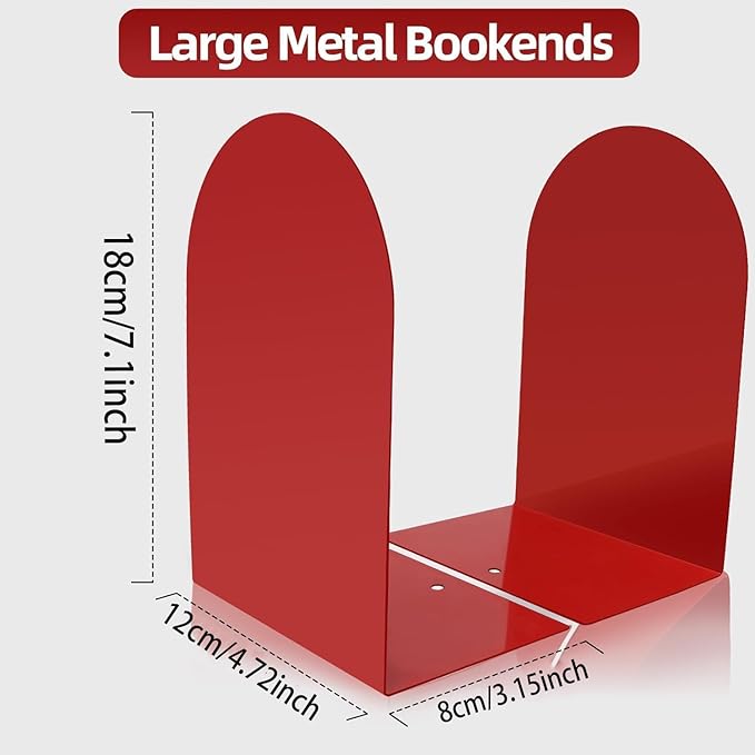Lulonpon 6 Pieces Book Ends, Bookends, Books Stand, Metal Bookend for Shelves, Red Book Ends for School, Library, Desktop Organizer