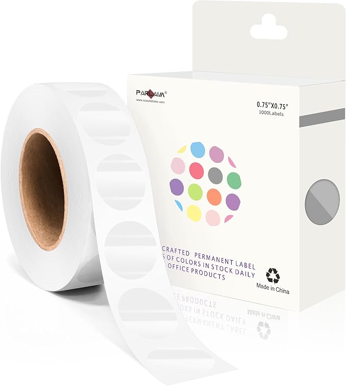 PARLAIM 3/4 Inch Roll Color Coding Labels,1000 per Roll Round Permanent Adhesive Color Coding Circle Dot Stickers for Office Home Transparent