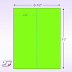 8-1/2 x 11" Neon Color High Light Fluorescent Labels for Laser & Inkjet Printer (Green Fluorescent, 4-1/4" x 11" - 2 Per Page | 50 Labels)