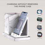 LADSTAG Multi-Functional Pencil Holder for Desk,marble Vegan Leather Organizers with Remote Control Holder,Pencil Holder Desk Organizer with Phone Wireless Charger for Office/Nightstand/Endtable