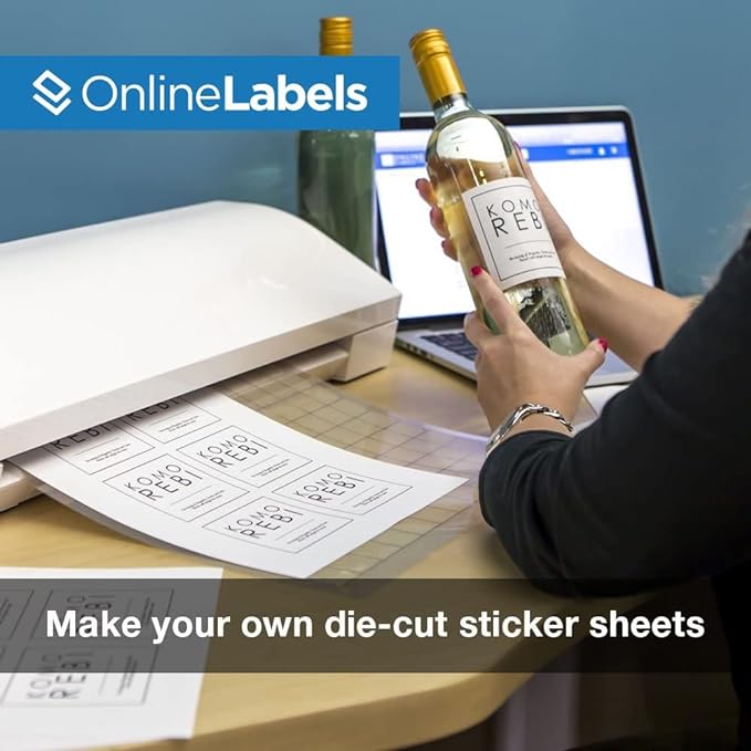 OnlineLabels 8.5" x 11" Full Sheet Sticker Paper – Permanent Adhesive, White Matte – Works With Cricut & Silhouette – for Inkjet & Laser Printers – Pack of 25 Sheets OL177WX