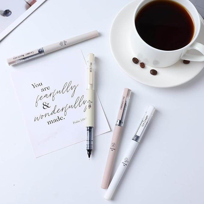 FUNFULL 16pcs Quick Dry Coffee Ink Rollerball Pens, 0.5mm Fine Point Colored Ink Gel Rubber Finish Smooth Writing Pens, Gifts for Women, Students, Teachers, Employees