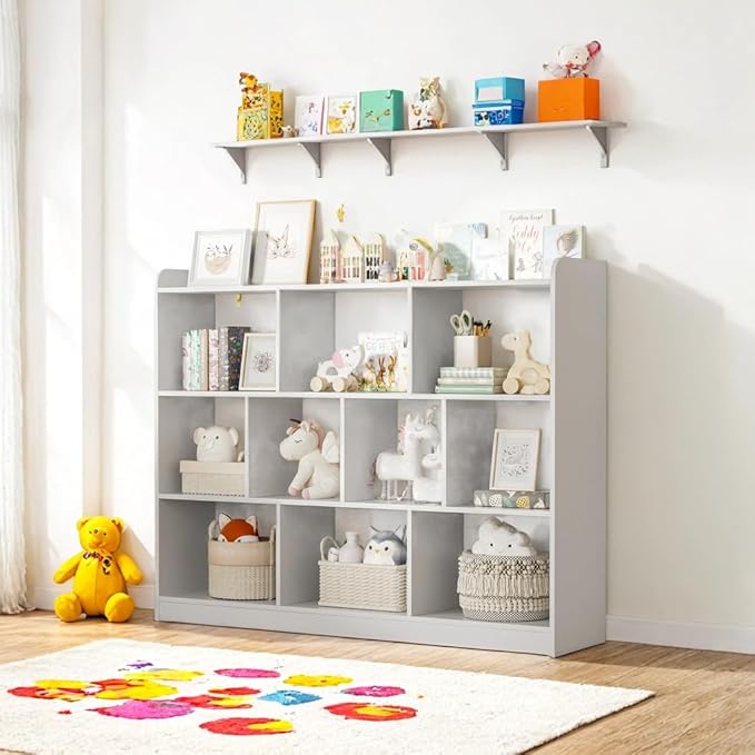 DIYART White Bookshelf, Wood Bookcase with 3 Tier Open Shelves, 10-Cube Minimalist Storage Shelf for Living Room, Bedroom, 43.3" W x 35.4" H