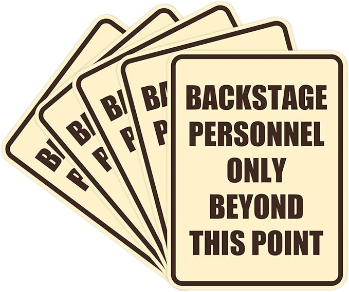 Portrait Round Backstage Personnel Only Beyond This Point Door or Wall Sign Easy Installation | Music | Concert | Festivals Sign (Ivory/Dark Brown) - Small (5 Pack)