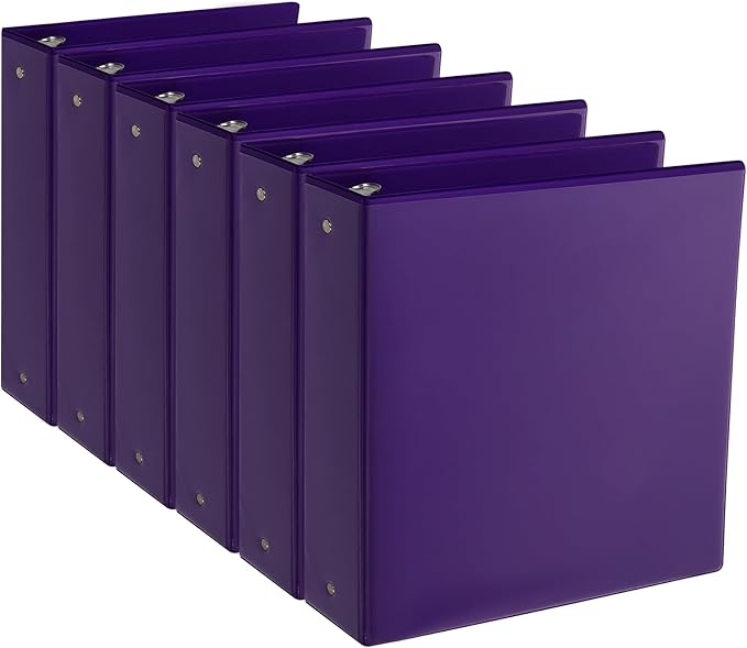 CIXILDTS 2-inch Round Ring Binder, Durable 2" 3 Ring Binder Fit Letter Size Paper, Purple, 6-Pack