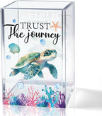 QYUVK Trust The Journey Acrylic Pencil Holder Cup, Inspirational Gifts for Friends Coworker, Funny Sea Turtle Pen Holder for Women Girls Turtle Lover, Pencil Cup for Desk, Marker Makeup Organizer