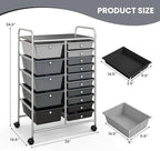 LDAILY 15 Drawer Rolling Storage Cart, Rolling Cart with Drawers for Classroom, Art Supply Craft Organizer on Wheel with Metal Frame & Handles for Home Office School