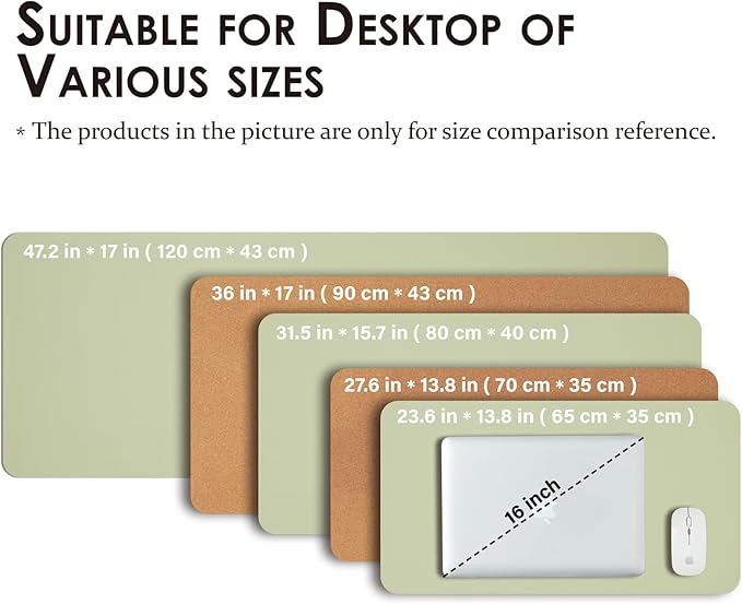Cork Desk Mat - Small Dual-Sided Desk Pad for Office and Home - Desk Organization and Accessories - Ideal for Large Mouse Pad and Small Desk Mats on Top of Desks(Light Green,23.6"x 13.8")
