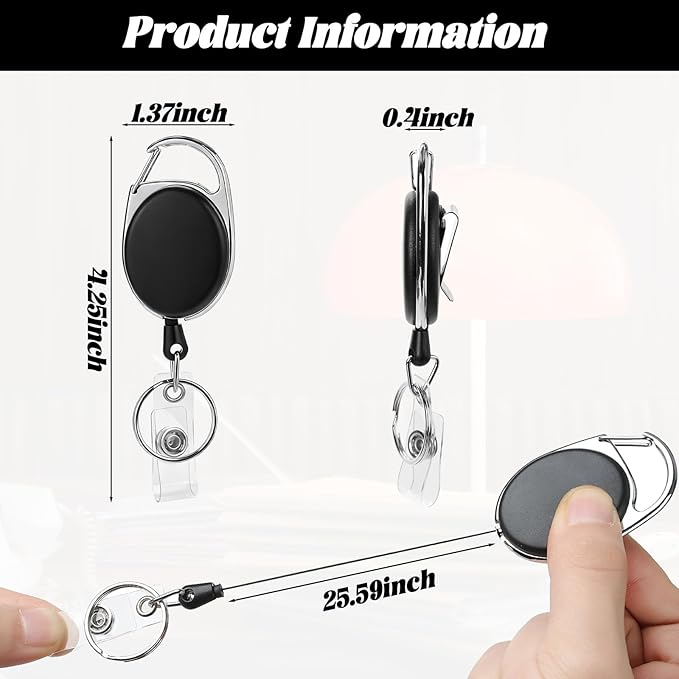 50 Pcs Badge Reels Retractable Heavy Duty Id Badge Holders Retractable Clip Keychain Bulk with Carabiner Lanyard Key Ring for Office Work Employee Nurse ID Card and Keychain